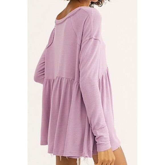 Free People OB1054010 Womens Sz XS Plum Lilac Forever Your Girl Babydoll L/S Top - Picture 2 of 9